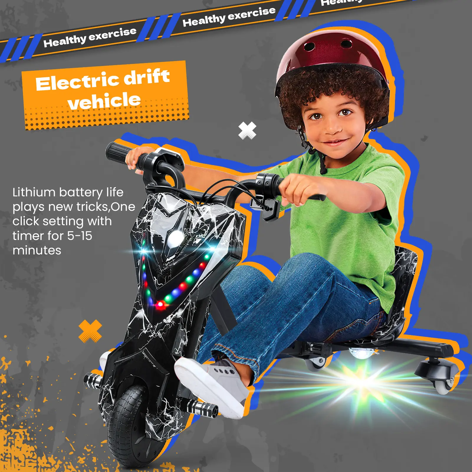 Drift Trike, Kid Ride on Tricycles, Big Wheel Drifting Tricycle for Ages 8+, Ride-On Kids Tricycle with Adjustable Seat for new years gift electric intelligent three-wheel drift car
