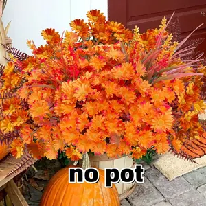 Thanksgiving Fake Mums, Artificial Fall Flowers, 24 Bundles Faux Silk, Realistic Chrysanthemums, UV Resistant, Autumn Porch Decor