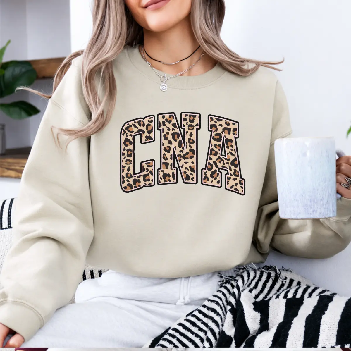 Women's Casual Cotton-Poly Leopard Print Tops - CNA Funny Graphic T-Shirt, Minimalist Healthcare Sweatshirt, Nurse Appreciation Gift for Medical Workers - DPCLICK