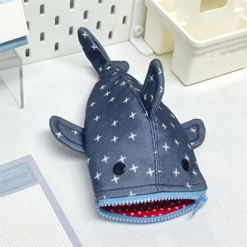 Cute Shark Shaped Pencil Pouch, Large Capacity Zipper Pen Bag, Multifunctional Marker Organizer & Mini Coin Purse, Animal Stationery Bag for Women Office School Use