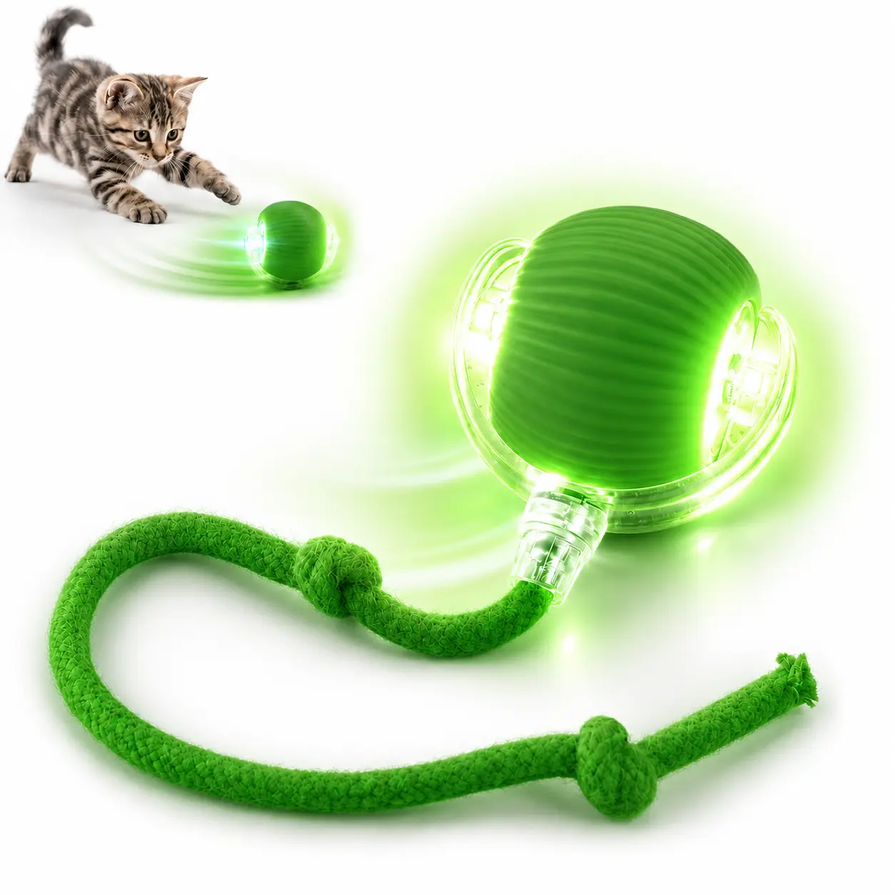Interactive Cat Ball for Indoor Cats, Automatic Rolling Toy with LED Light, Bird Sound, Motion Sensor, Type-C Rechargeable Self Play Cat Toy