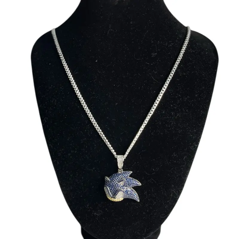 Video Game Character Pendant Necklace with Sparkling Design and Chain Jewelry Accessory