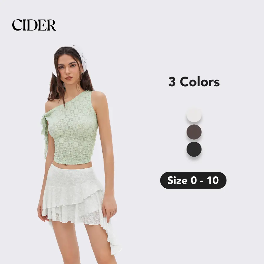 Cider Women's Low Rise Ruffle Skort, Floral Lace Mini with a Layered Hem for Summer Streetwear & Date Outfits, Polyamide, Knitting, Elastane, Bodycon