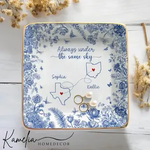 Custom Long Distance Friendship Gift, Personalized Best Friends Jewelry Dish Gifts For Best Friend Long Distance Gifts Sister Gift, BFF Gift