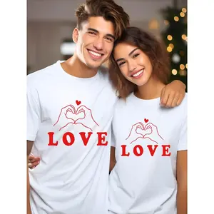 1pc Couple T-Shirts - Valentine's Day Heart Print, Casual & Comfortable Round Neck Short Sleeve Tees for Men or Women, Red with "LOVE" Design, Perfect Gift for Him or Her, Cute T Shirts good graphic tees