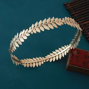LUXJELWEL - Round Hair Band Baroque Vintage Golden Olive leaves Tiaras Crown Bridal Wedding Headdress Brides Hair Jewelry Accecessories Gift