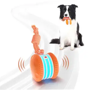 Interactive Dog Ball Toy, Random Path Electric Automatic Rolling Wheel with Rope, Suitable for Small Medium Large Dogs, Exercise Stimulating, Interactive Training Ball