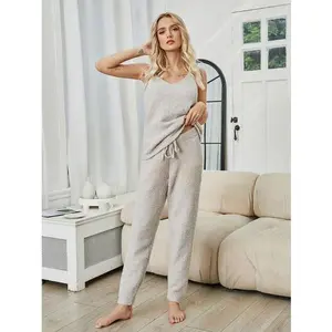 Fuzzy V-Neck Cami and Pants Lounge Set