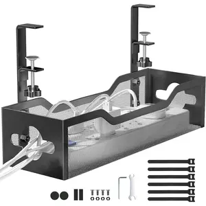 Under Desk  Management Tray No Drill, Metal Mesh  Management Under Desk with Clamp Mount, 2 Hole  Tray with Desk Wire Management and Desk Cord Organizer for Home Office Standing Desk