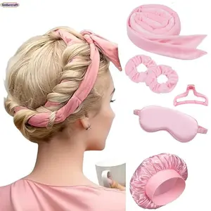 Heatless Hair Curler Set - No Heat Bow Curler for Big Wave Heatless Curls, Overnight Sleep Curling Ribbon Kit with Shower Cap & Eye Mask, Damage-Free Styling Tool for Long/Short Hair, Lazy Girl Travel & Daily Use