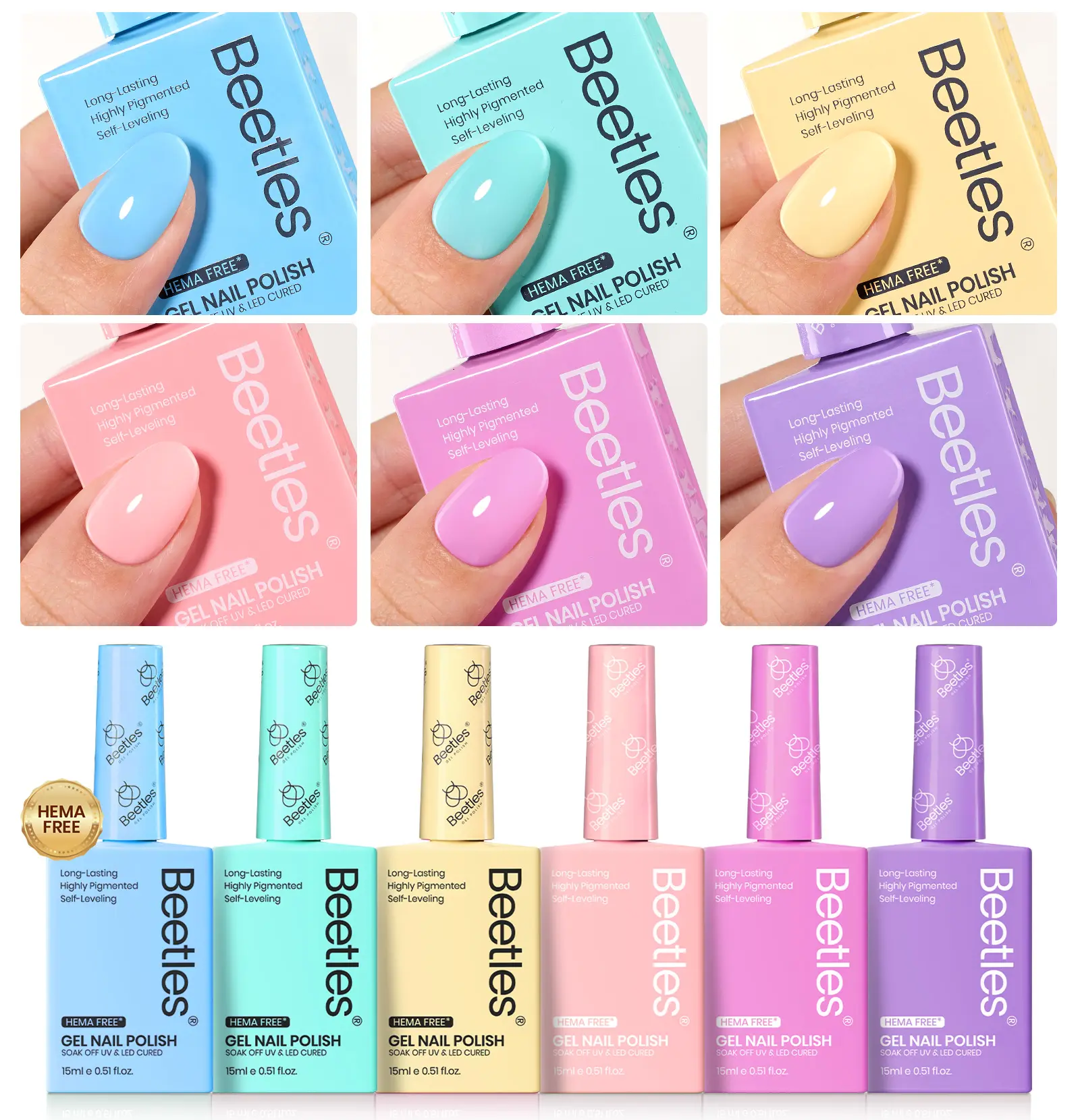 Beetles Hema-Free Gel Polish Unicorn Collection - 6 Colors Fairy Tale Dream, 7.5ml Bottle Kit, Long-Lasting Soak-Off Formula for Gel Nails at Home, Manicure, UV-Cured, My Nail Set, Summer Gift for Women