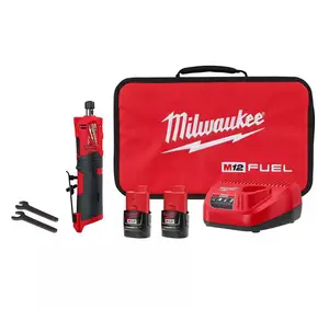 Milwaukee M12 Fuel 1/4” Straight Die Grinder Kit with Two 2.0 Ah Batteries(2486-22)