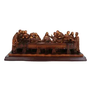 Leonardo Da Vinci The Last Supper Jesus And Disciples Faux Wooden Figurine 14"L