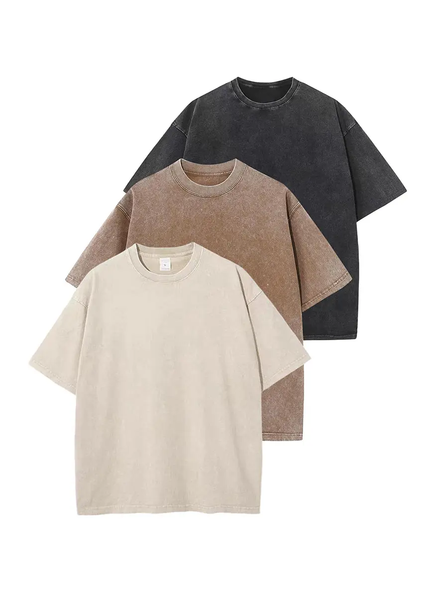 3 Pack men's Oversized T Shirts Acid Wash Cotton Crew Neck Half Short Sleeve Summer Unisex Tees Casual Loose Fit Solid Streetwear Comfortable Tops
