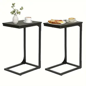 C-Shaped End Table 24 Inch Adjustable Feet Sofa Table Small Bedside Table Easy to Move Couch Table with Metal Frame for Bedroom Living Room Office