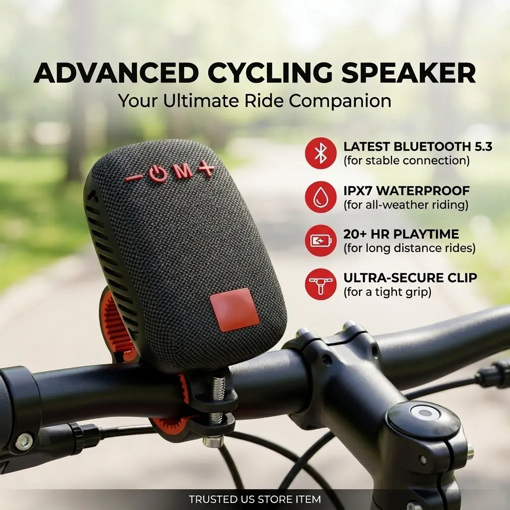 Wireless Cycling BluetoothSpeaker - 7W Stereo Deep Bass, 1200mAh 10HPlayback, IPX5 Waterproof, Hands-Free Calls, Builtfor Motorcycles & Bikes, Portable All-in-1 SubwooferPower Bluetooth Speaker, Bluetooth Speakers,Speaker Bluetooth Portable