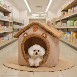 Cozy House-Shaped Pet Bed for Winter Warmth Washable Ideal for Small Dogs and Cats Teddy Breeds Year-Round Comfort House-Shaped Design