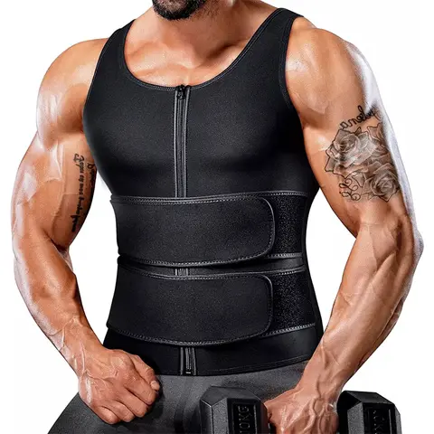 Cattibor Men's Slim-Fitting Neoprene Fitness Vest - Athletic Sports Clothing, Quick-Dry Zippered Sauna Shaping Vest, Adjustable Waist Trainer for Gym Workouts