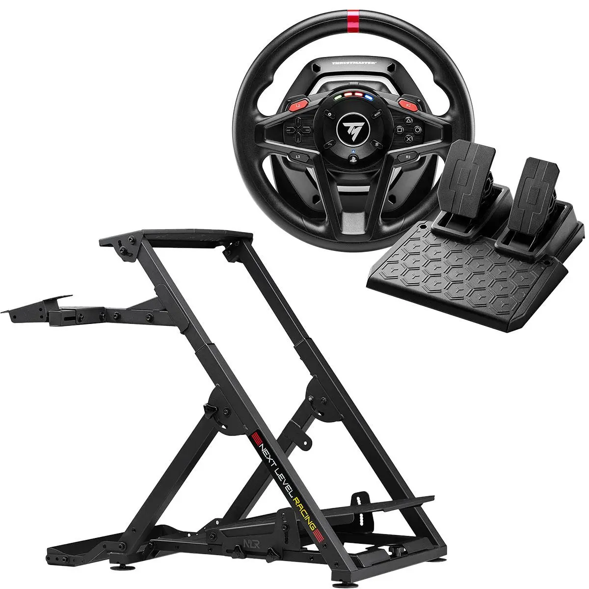 Next Level Racing Adjustable, Foldable, Compact, Durable Wheel Stand 2.0 Bundle with T128 Racing Wheel and Pedal Set