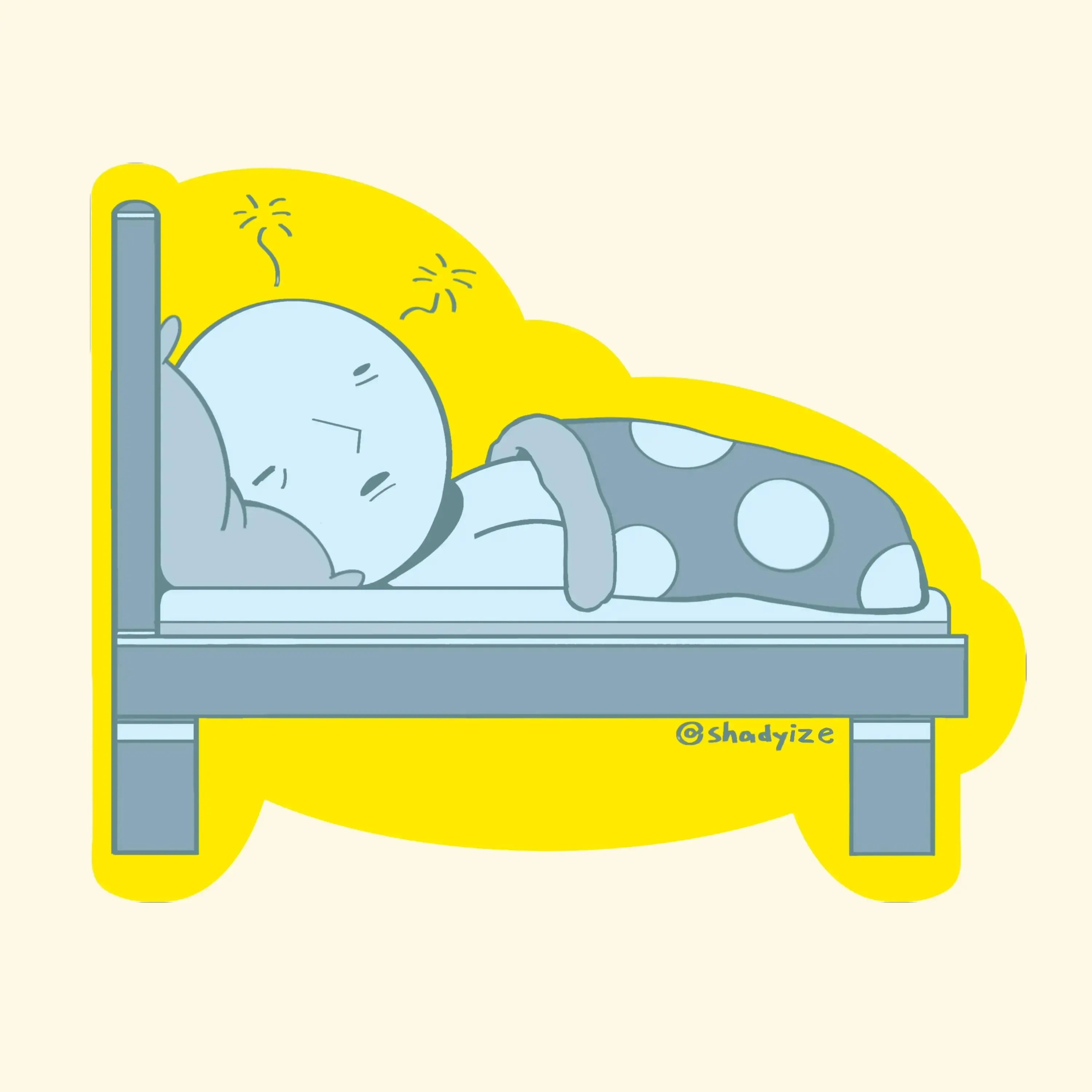 Funny Smiski Stickers In the Bed , Mental Health Care Collection, Waterproof Vinyl, 3x3 inches