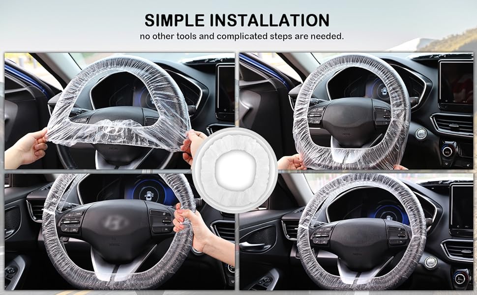 100PCS Disposable Steering Wheel Covers,Disposable Steering Wheel Protector with Elastic for Avoiding Scuffs & Scratches,Universal Car Steering Wheel Cover Car Accessories