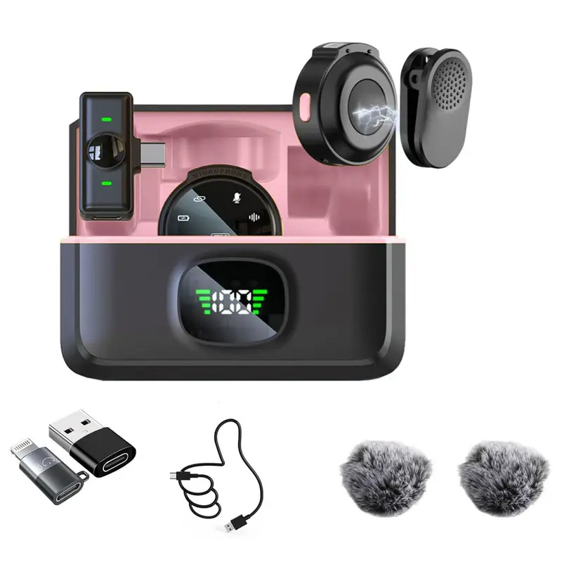 CAIORD 2-Pack Wireless Lavalier Microphone with Adapter - Noise Cancellation Mini Lapel Mic with Adjustable Headband, Plug-and-Play for iPhone 17/16/15, Android, USB-C, iPad, Smartphone - Live Streaming Equipment for Audios, Wedding, Business Recording