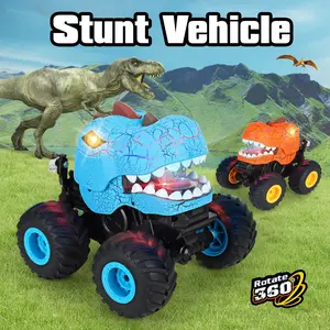 Dinosaur Upright Stunt RC Toy Truck Cars, 2.4G 4WD Self-Balancing Monster Truck with Spray Mist, Lights & Music, 360° Flip Spin All-Terrain Remote Control Vehicle for Kids 3-12