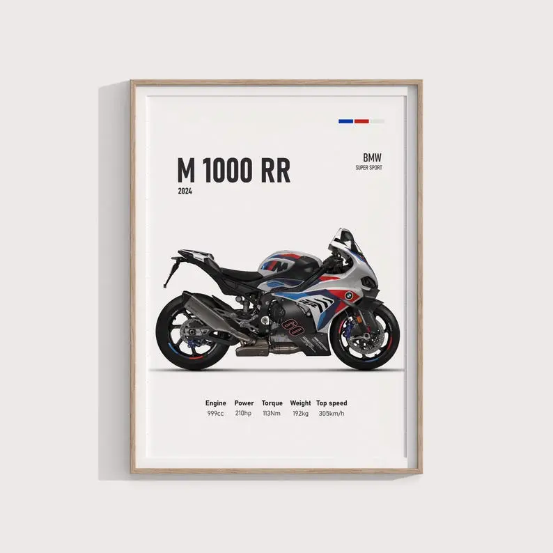 BMW M 1000 RR 2024 Poster High-Quality Motorcycle Art Premium Wall Decor Sport Bike Gift Idea M-Series Bike Print - No Frame