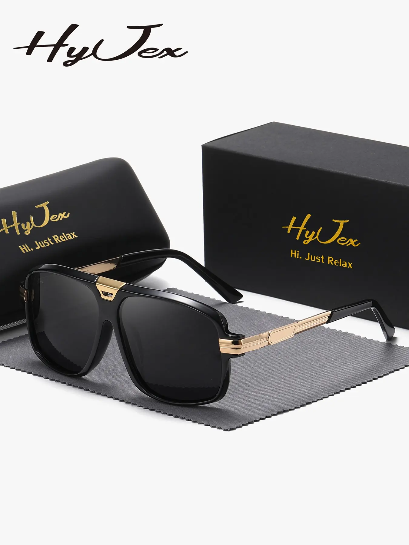HyJex 1 Pair Unisex Business Style Full Frame Sunglasses Sophisticated Rectangular Frame Polarized Sunglasses UV400 Modern Trendy Sunglasses