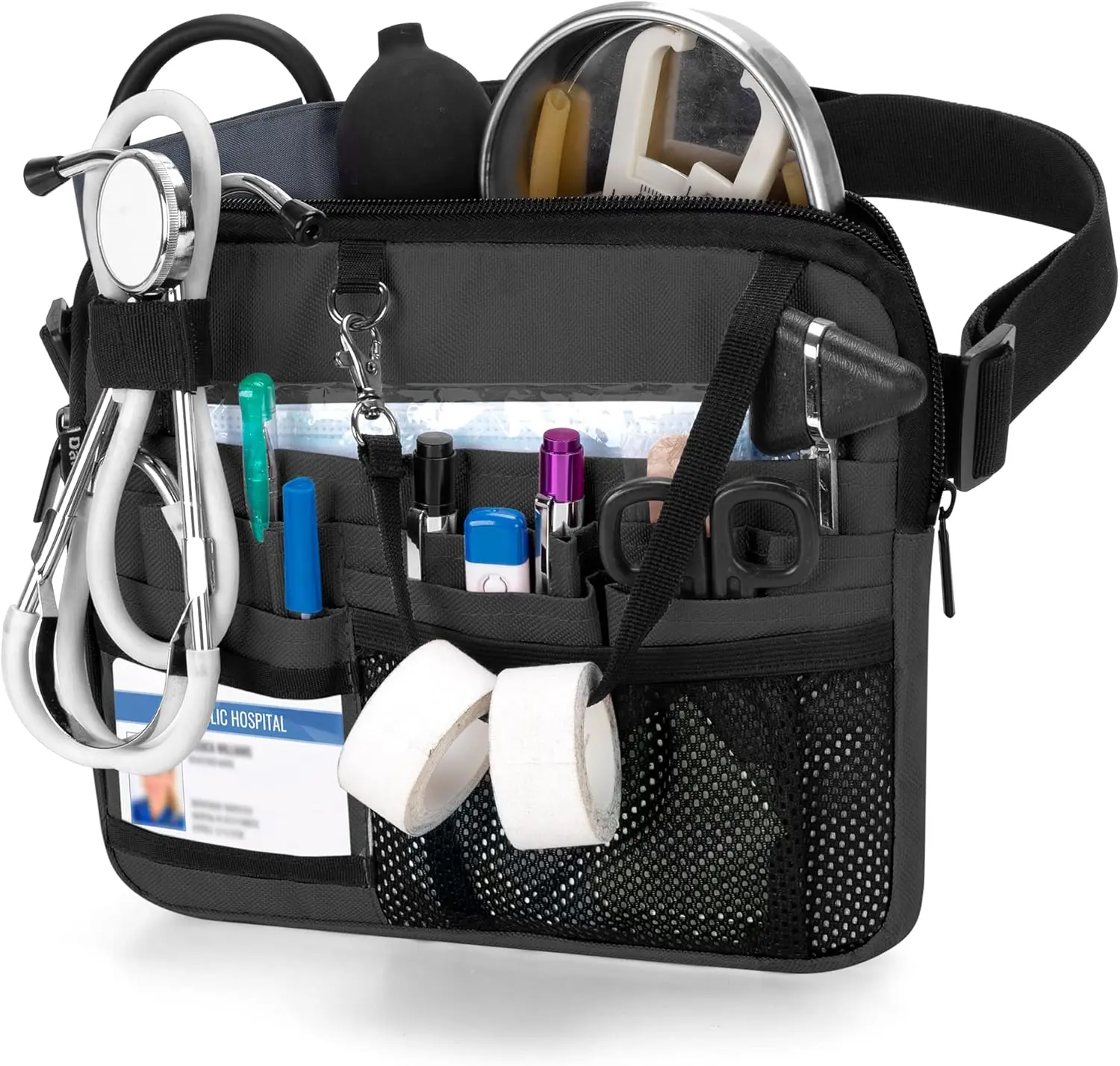 Nurse Fanny Pack with  Gear Pockets, Nurse  Pouch Nurse Tool Belt with Tape Holder for Stethoscopes, Bandage  and Other  Supplies, Black