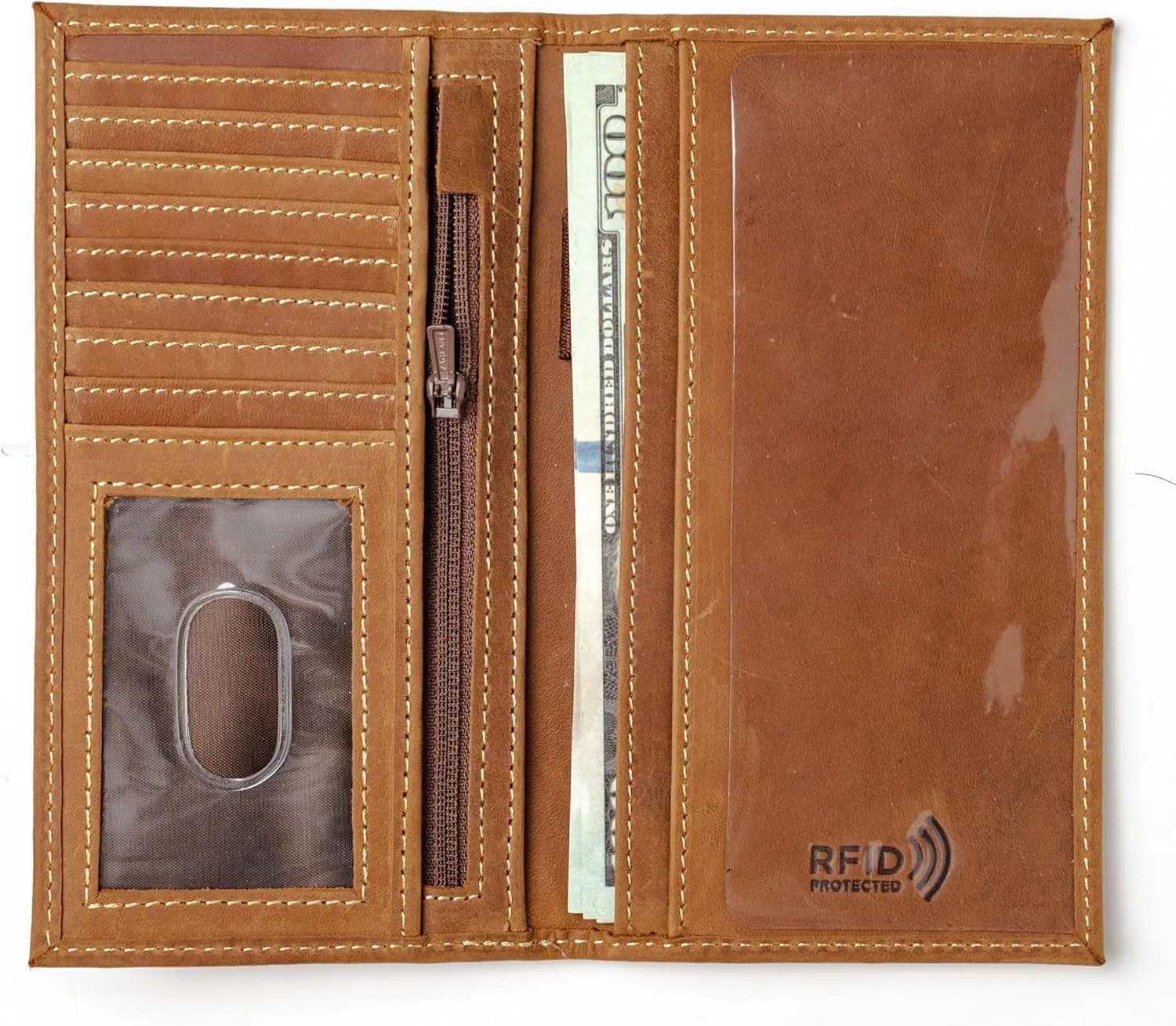 RFID Checkbook Cover Bi-fold Leather Wallet