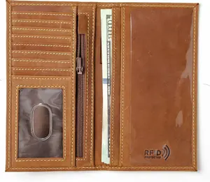 RFID Checkbook Cover Bi-fold Leather Wallet