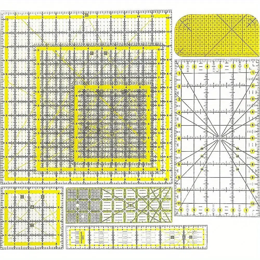 Acrylic Sewing Ruler Set, 8pcs Grid Lines Quilters Patchwork Ruler For Quilting Fabric Cutting Sewing Crafts