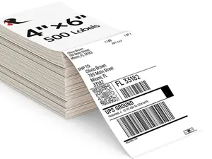 4x6 Thermal Labels 500/Stack, Shipping Thermal Labels 4x6 Fanfold Compatible with Rollo, Zebra, MUNBYN Printers
