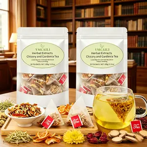 Premium Chicory Herbal Tea, Upgraded 100g Large Pack with 20 individual tea bags. This delightful blend combines six natural botanicals: chicory, honeysuckle, cape jasmine, chrysanthemum, licorice and dried orange peel.Coffee Alternative.