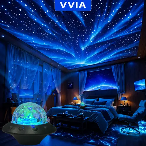 USB-Powered Prism LED Projector Lamp - Multicolor Aurora Device with LED Display Screen, Audio-Compatible, Space-Inspired Christmas Room Accessories, Quirky Gifts for Adults, No Remote Light Adjustment
