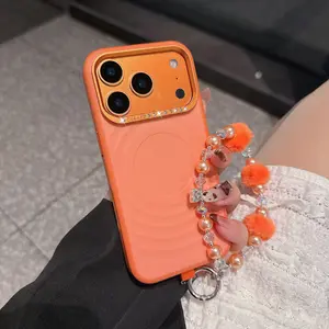 Rhinestone Camera Luxury Wave Case for iPhone 17 16 15 14 Pro Max | Detachable Bracelet | Full Shockproof (5 Colors)