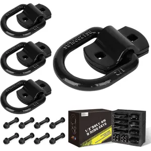 1/2" Heavy Duty Bolt-On Forged D Ring, 12000Lbs Break Strength Tie Down Anchors Hooks, for , , and Cargo Tie Downs (Pack of 4) Black