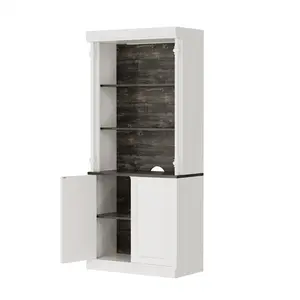 Tall 5-Tier Bookcase with Doors and Adjustable LED Lighting - Roman Column Design Storage Cabinet - Open & Enclosed Organizer Shelf for Home, Office, Living Room, Bedroom