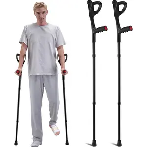 VEVOR Forearm Crutches for Adults, Folding Walking Forearm Crutches with 10-Level Adjustable Height, Lightweight Aluminum Medical Crutches with Open Cuff for Leg Injury Surgery Disabled, 1 Pair 350LBS Healthcare Tool