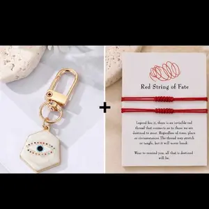 Red String of Fate Bracelet & Evil Eye Heart Keychain Bundle – Protection, Love & Connection Gift Set