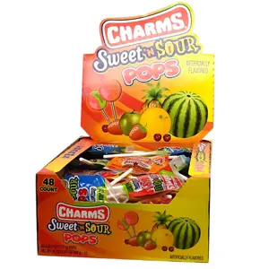 Charms Sweet And Sour Flat Pops 48 ct. - Sweet and Sour Candy Lollipops with Fruity Flavor - 48 Count Pack