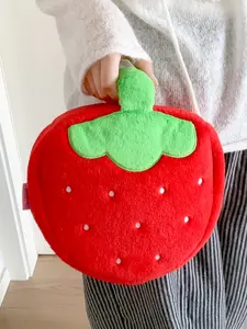 Cute Strawberry Plush Makeup Bag, Soft Fluffy Large Capacity Zipper Pouch, Portable Travel Cosmetic Organizer, Perfect Gift for Teen Girls