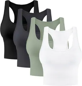 4 count Women's Crop Tops  Basic Tank Tops Racerback Sleeveless  Workout Crop Tank Tops
