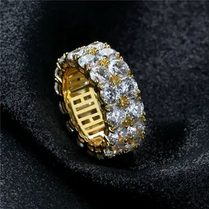 Euro-American Hip Hop Jewelry, Double Row Full Paved Cubic Zirconia Ring