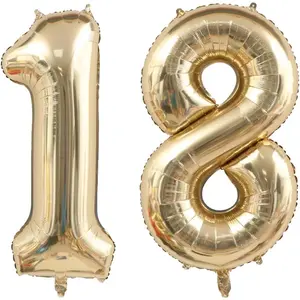 40 Inch Light Gold 18 Number Balloons White Gold Giant 18 Foil Mylar Helium Large Digital Balloon Champagne Gold Birthday Numbers Jumbo Balloons 18th or 81st Anniversary Party Decorations Supplies