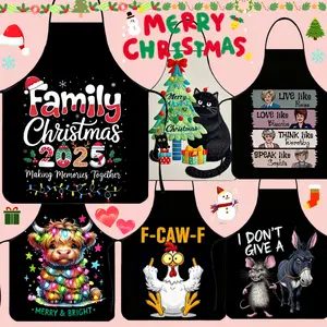 Family Christmas Pattern Polyester Apron, 1 Count Unisex Cooking Apron, Kitchen Apron, Making Memories Together, Christmas Gift, Winter Apron for Women, Thanksgiving Gift, Nails Design Tool, Nail Tech