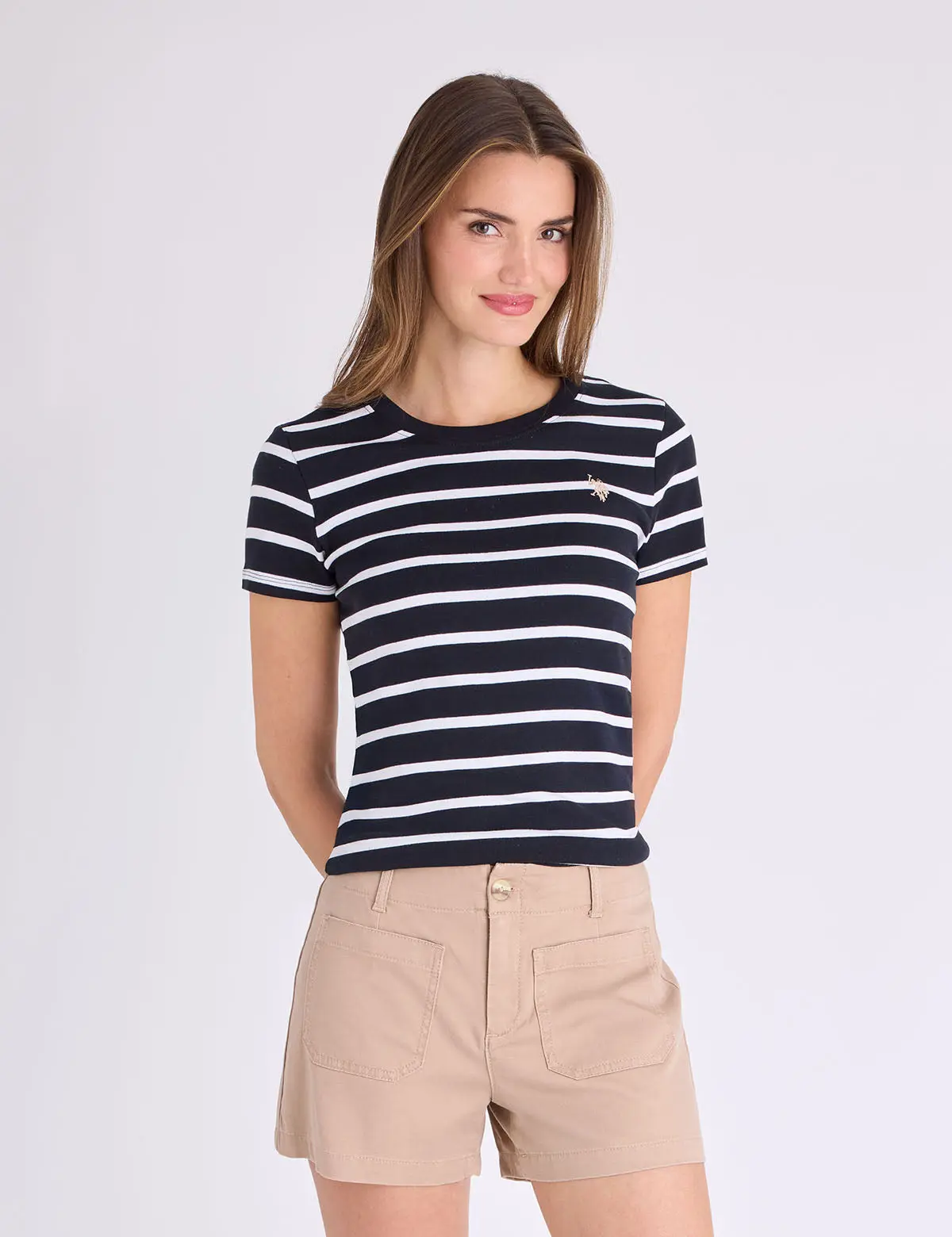 STRIPE SEMI SCOOP NECK T-SHIRT