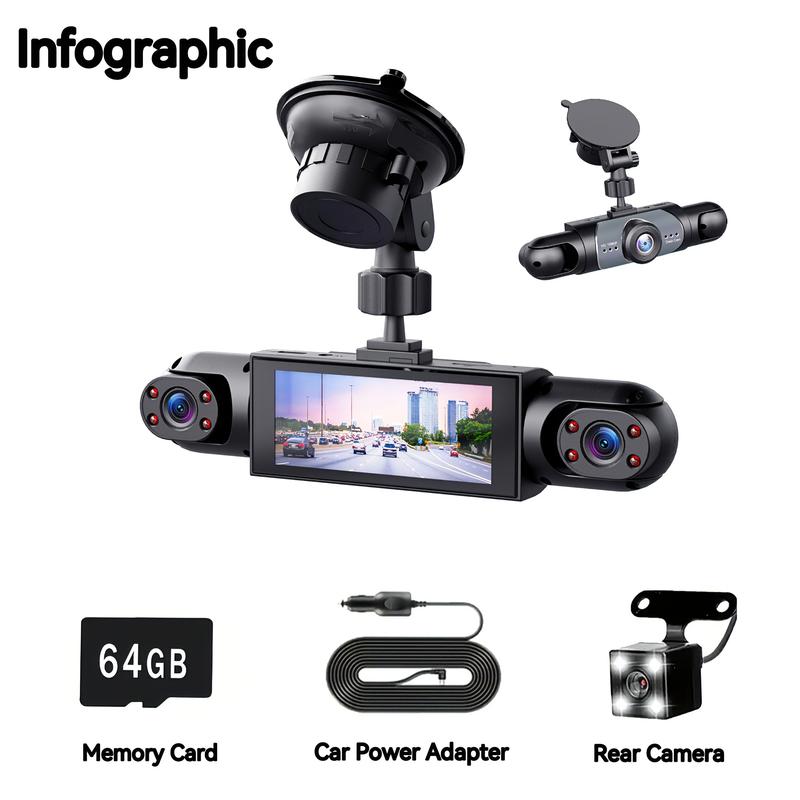 4 Channel  Car Dash Cam,1080P Car DVR with 64GB Memory Card，Car Video Surveillance with Night Vision，24/7Parking Mode Car DVR Hd Screen Front Rear Left And Right dashcam
