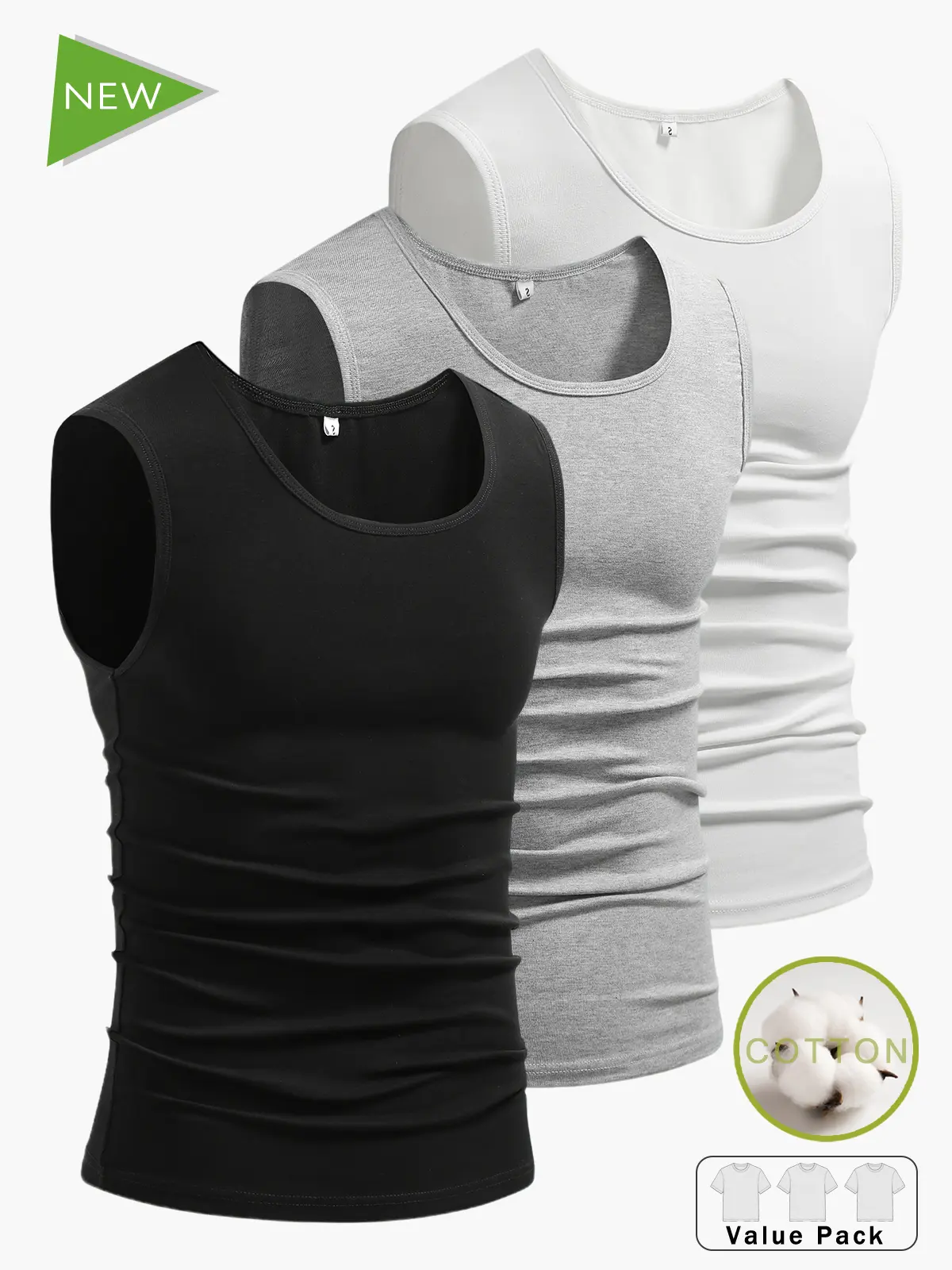 Men’s slim-fit U-neck cotton tank top, high-stretch breathable sleeveless base layer for fitness training
